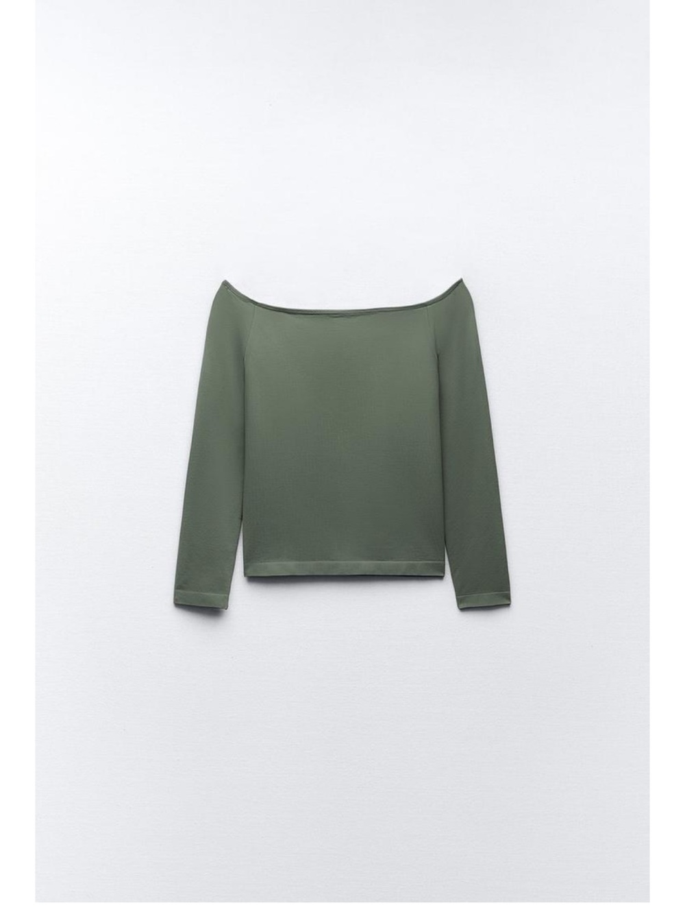 Zara Olive Green Off-Shoulder Long Sleeve Top